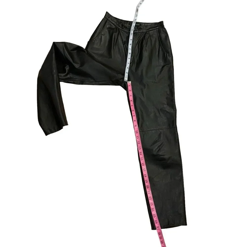 Vintage‎ 80's High Waist Pleated Leather Pants Black Size 6